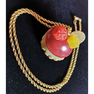 Qpot Raspberry Cake Necklace Kawaii Dessert Jewelry Sweet Pastry Charm Accessory